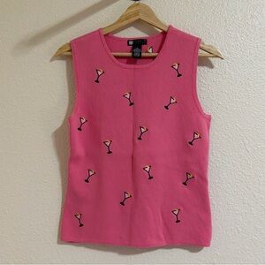 Pink Martini Cosmopolitan Embroidered Sleeveless Top with Cocktail Glass Design